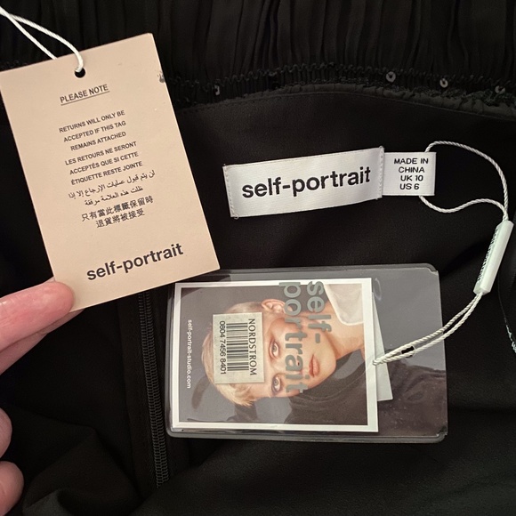 NEW Self-Portrait Shirred Chiffon Dress Black 6 - Picture 16 of 17